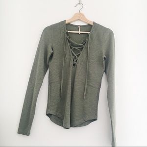Free People • Lucky Lace Up Top Green • Small